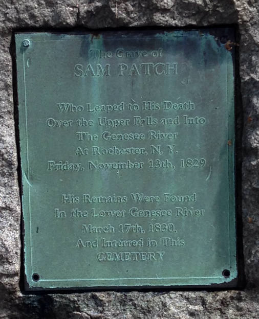 Rear of Grave Marker of Sam Patch Charlotte Cemetery Rochester, NY