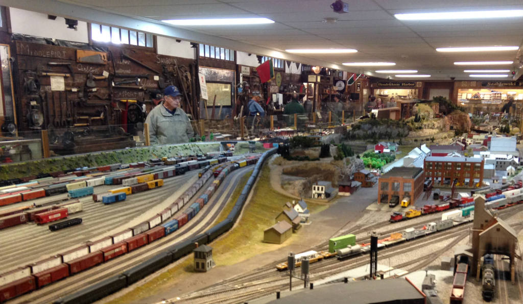 Man and Model Railroad at Medina Railroad Museum in Medina, NY