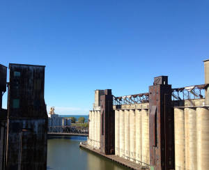 Aerial View of Silo City and Lake Erie; Buffalo, NY