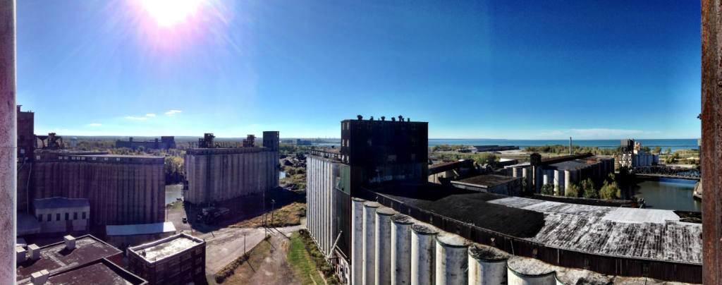 Aerial View of Silo City in Buffalo, NY from the top floor of the Perot Silo