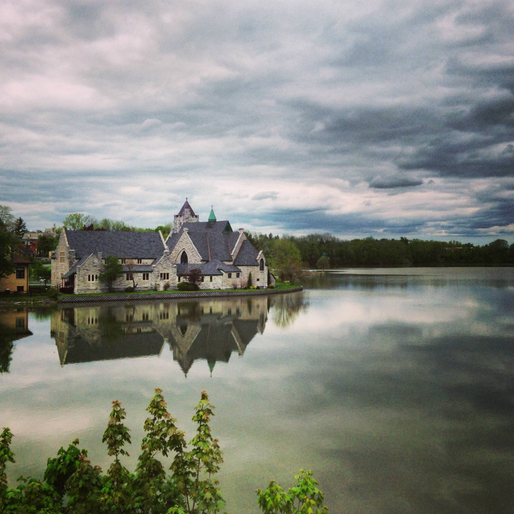 The Trinity Episcopal Church in Seneca Falls on the water