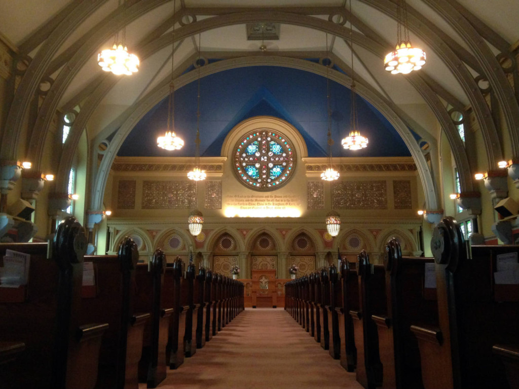 The Sanctuary at the First Presbyterian Church in Bath, NY. Designed by Louis Comfort Tiffany