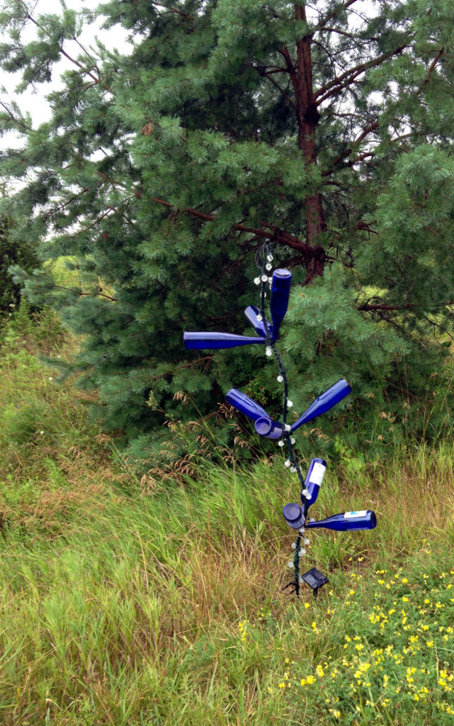 Blue Wine Bottle Tree Sculpture