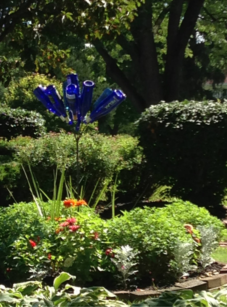 Blue Wine Bottle Tree Sculpture