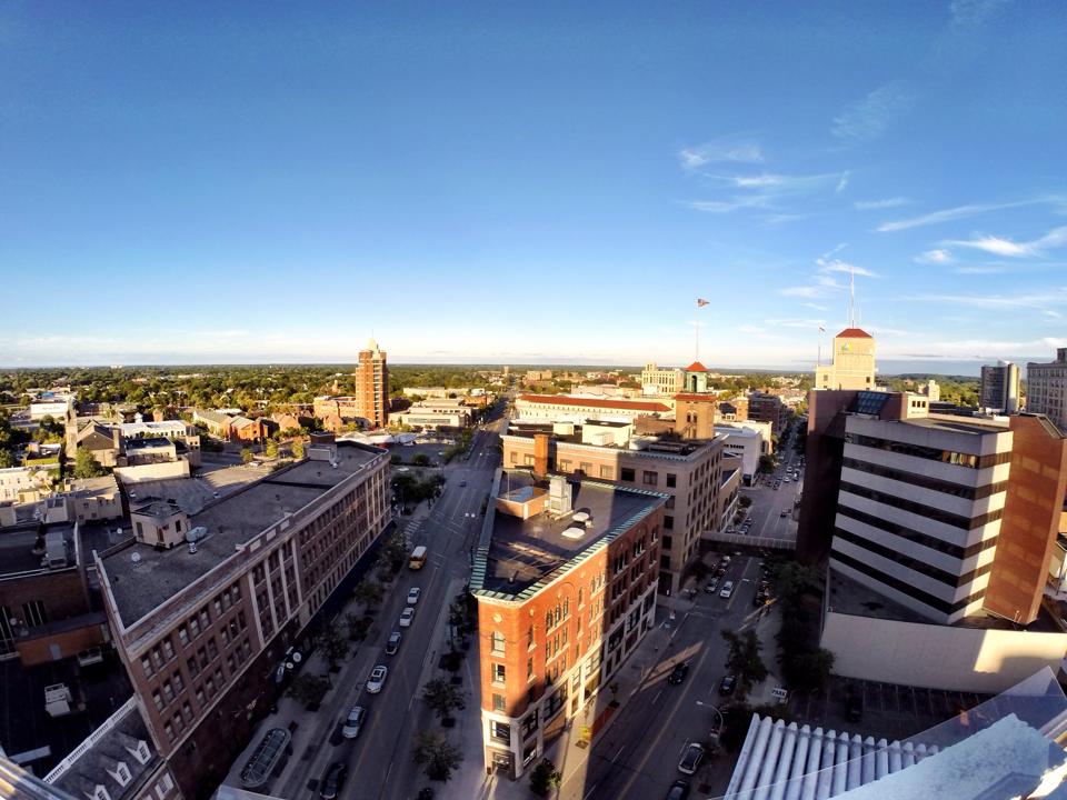 Aerial View of Main St and East Ave in Rochester, NY