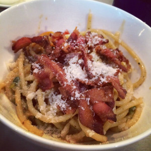 Bucatini with Guanciale and Heirloom Tomatoes at Aunt Rosie's in Rochester, NY