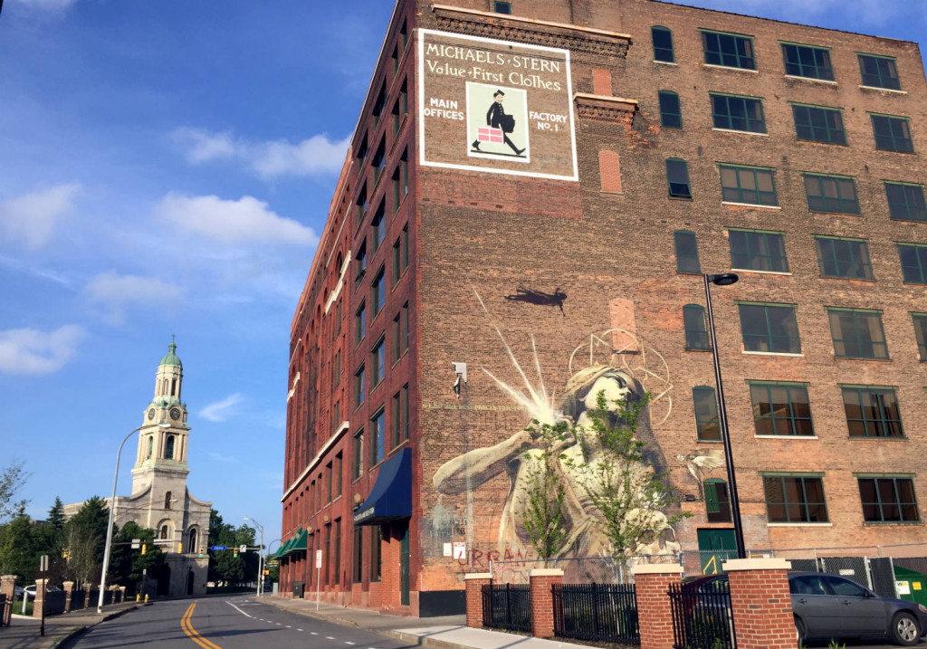 St. Joseph's Park in Downtown Rochester, New York with Wall Therapy Mural