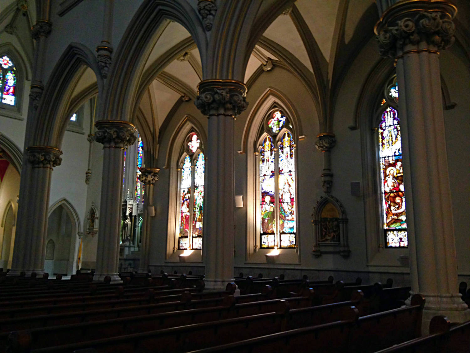 Stained Glass and Nave in Buffalo's St. Joseph Cathedral
