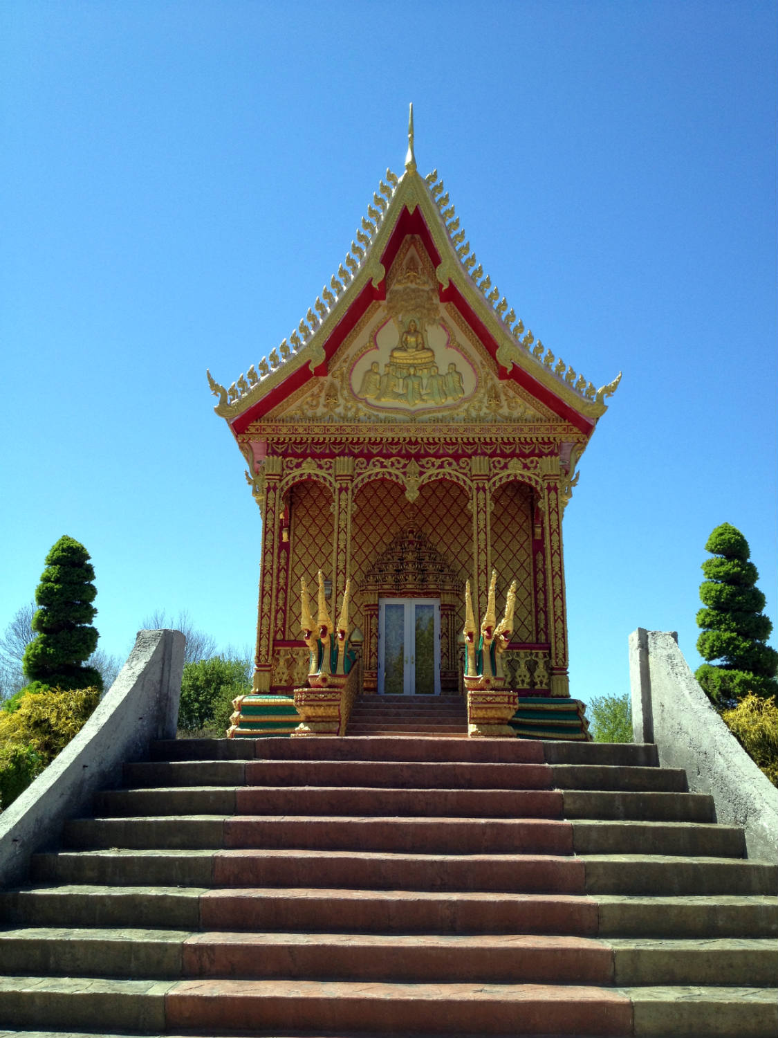 Front Entrance to the Main Temple at the Wat Pa Lao Buddhadham in Rush, NY