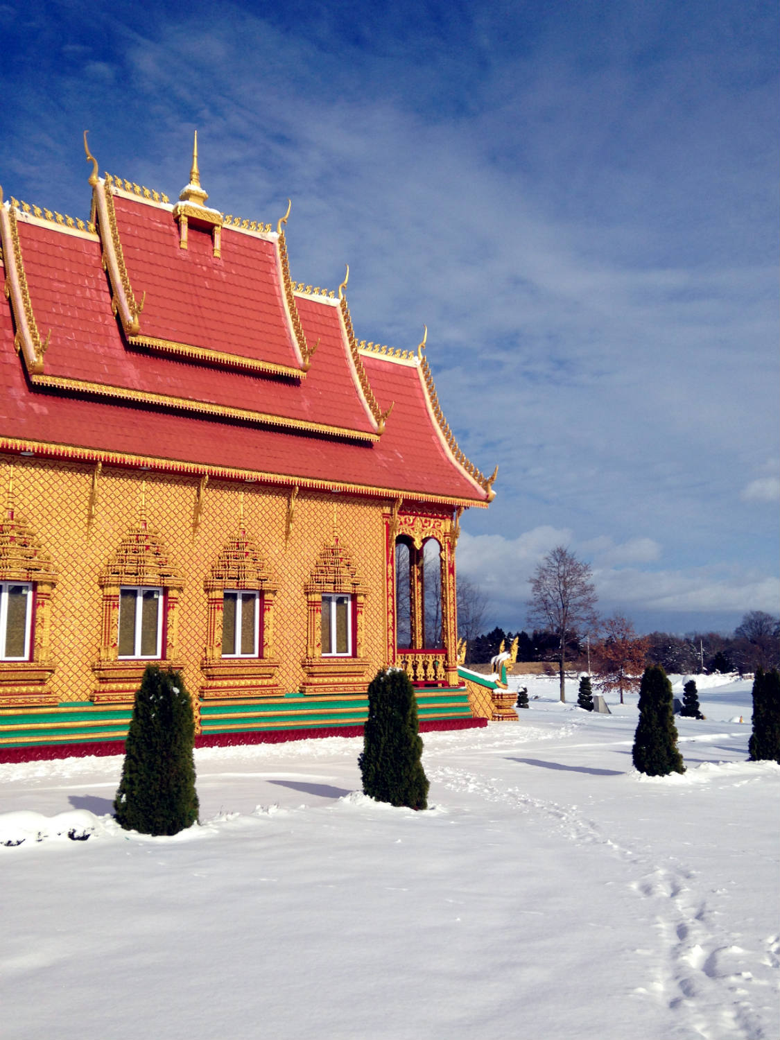 Wat Pa Lao Buddhadham in the Winter in Rush, NY