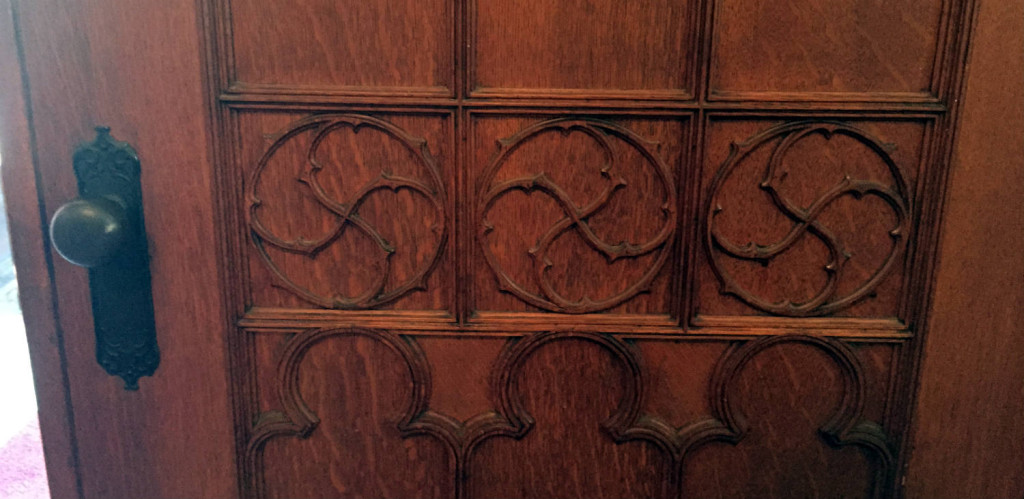 Wooden Door Details in the Pullman Memorial Universalist Church in Albion