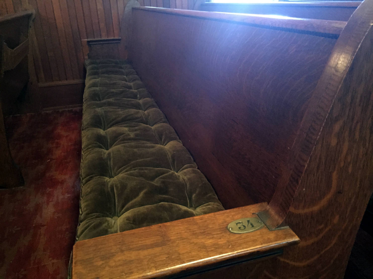 Numbered Pew in the Pullman Memorial Universalist Church in Albion