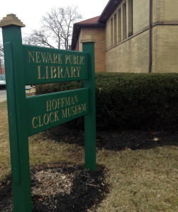 Newark Public Library and Hoffman Clock Museum Sign