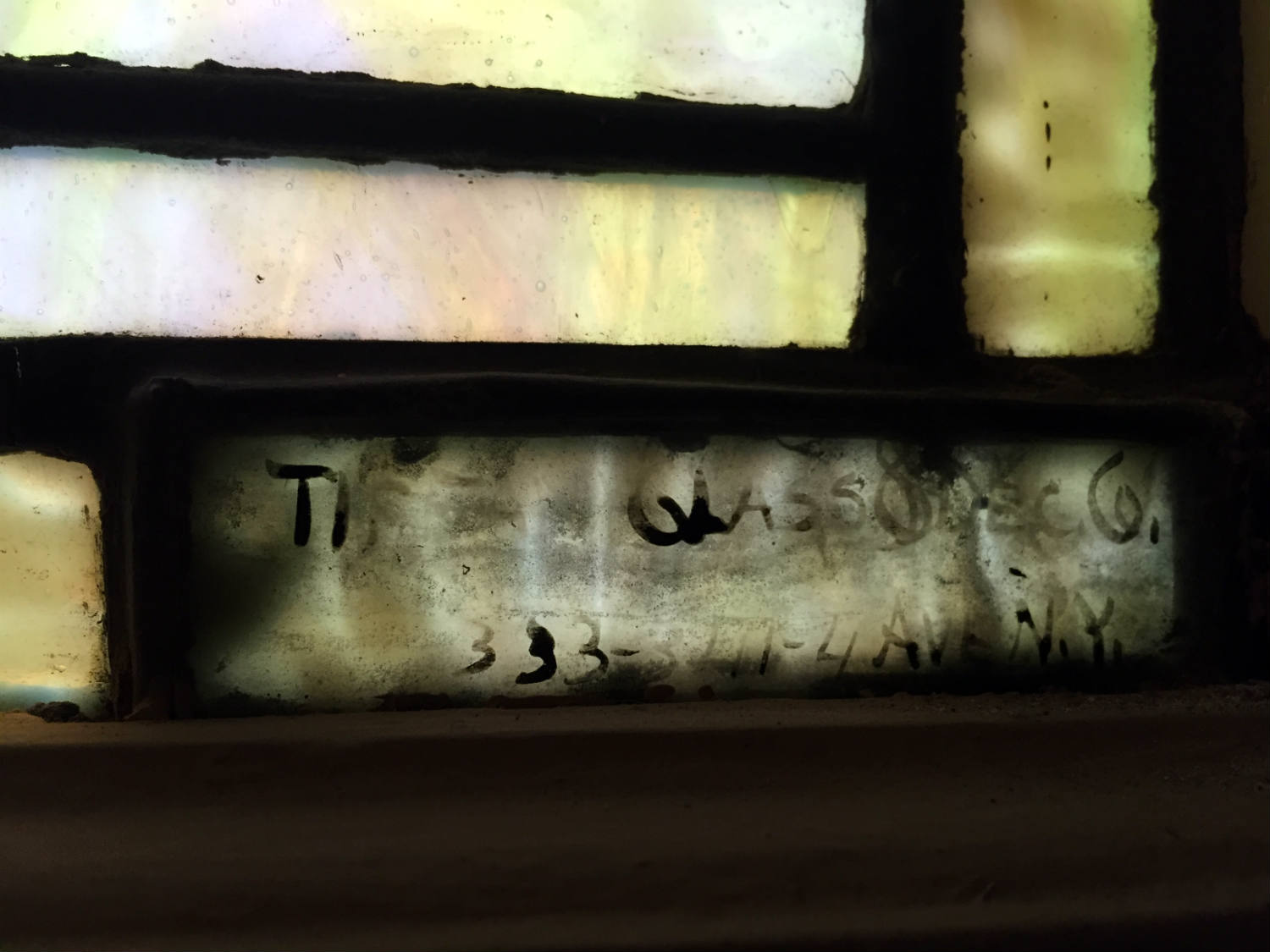 Tiffany Studios Signature on Window in Third Presbyterian Church in Rochester, NY