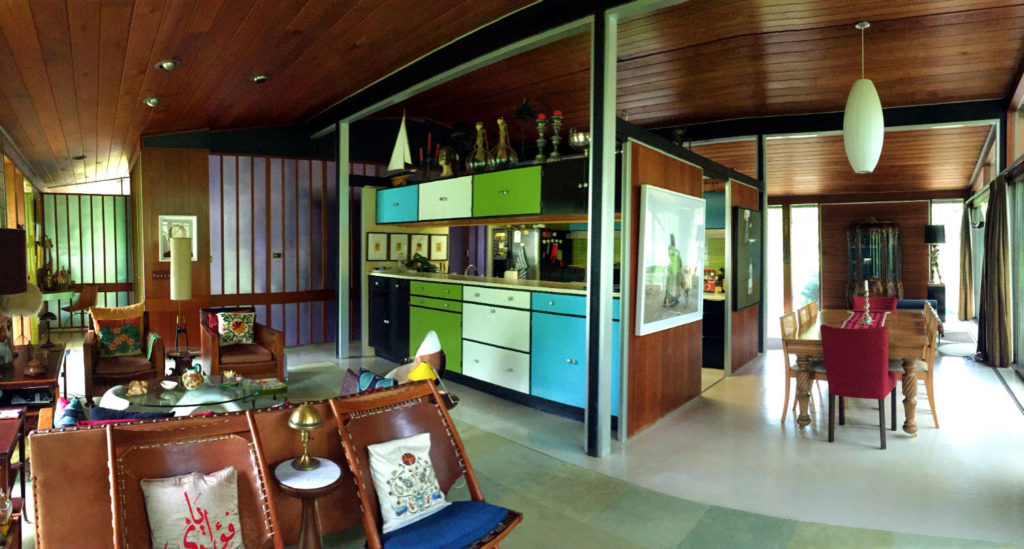 Panoramic View of Family Room and Dining Room in the Alcoa Care Free Home in Rochester, New York