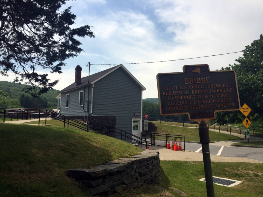 Historical Sign and Toll House at Roebling's Bridge in Minisink, New York
