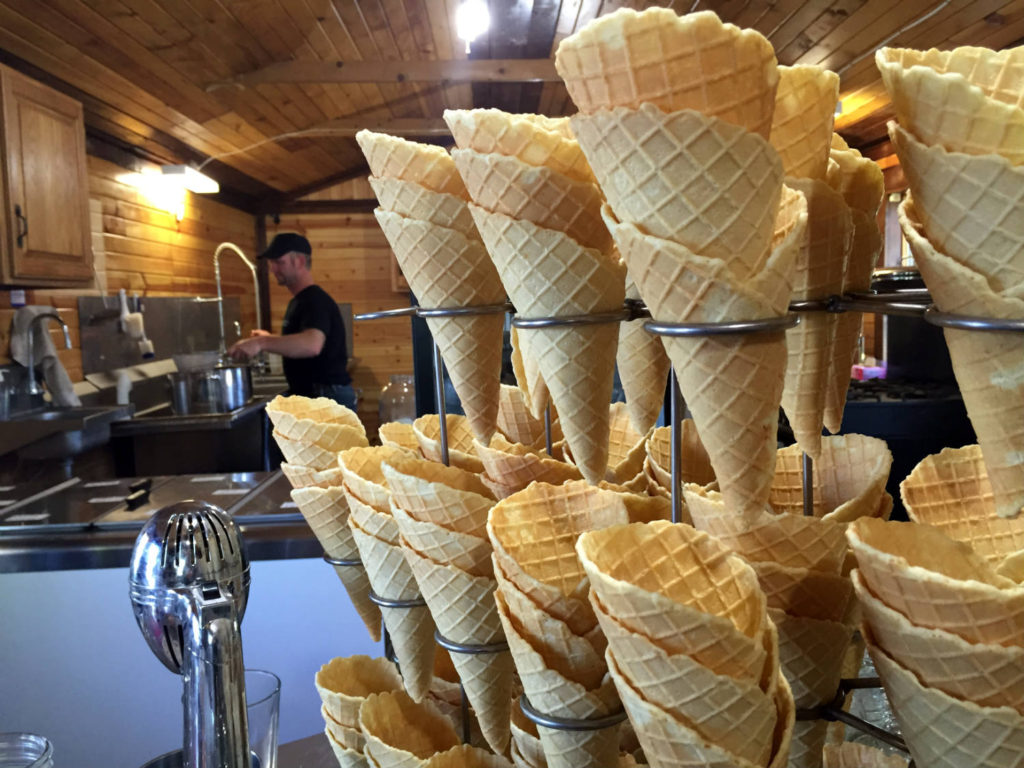 Daniel Hoover and Waffle Cones at Spotted Duck Creamery in Penn Yan, New York