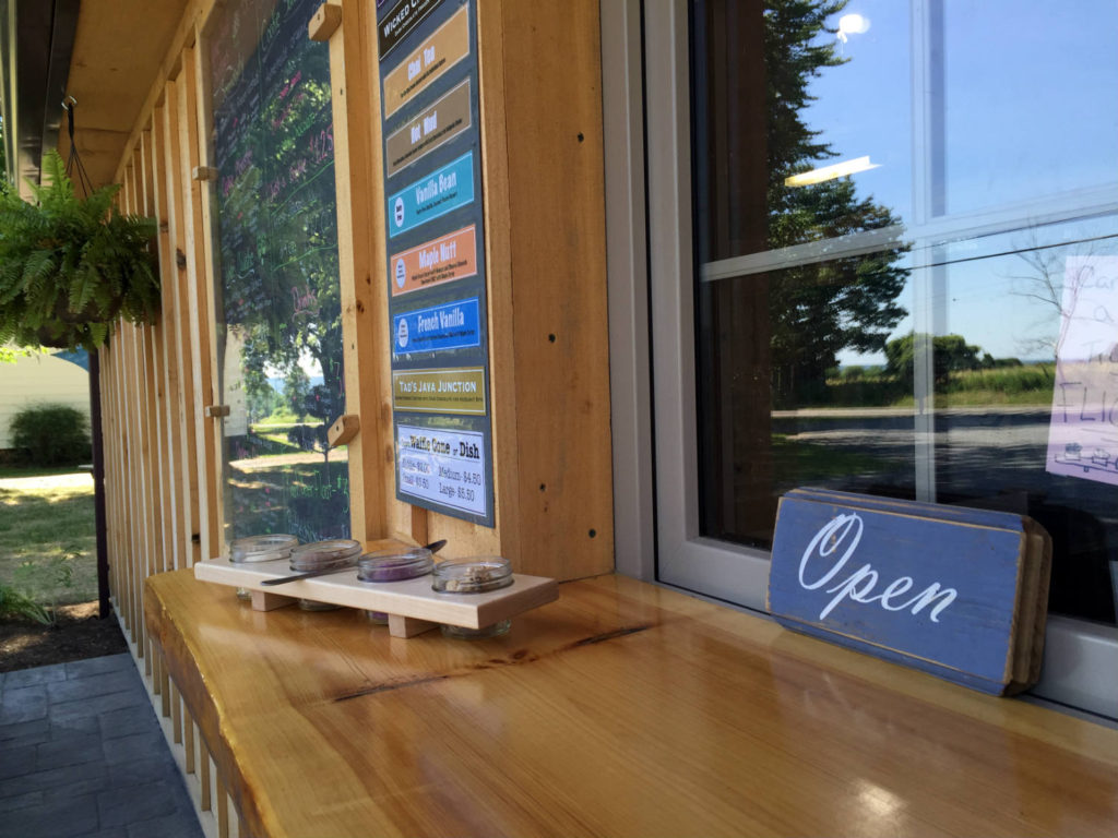 Frozen Custard Flight and Menu Board at Spotted Duck Creamery in Penn Yan, New York