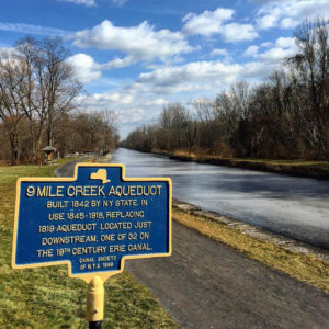 9 Mile Creek Aqueduct Historical Marker on Erie Canal in Camillus, New York