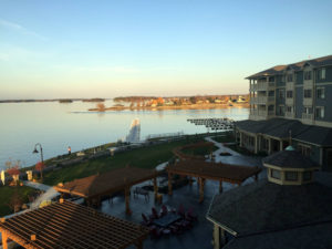 1000 Islands Harbor Hotel Patio and River in Clayton, New York