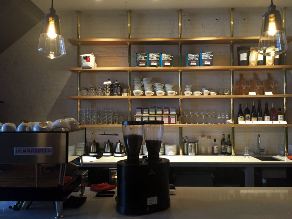 Counter and Shelves at Publick Coffee Bar in Penn Yan, New York