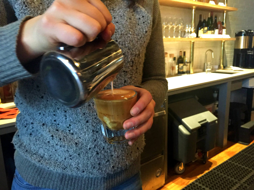 Pouring a Cortado at Publick Coffee Bar in Penn Yan, New York