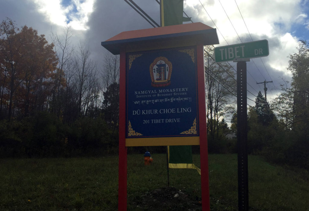 Signage for Namgyal Monastery in Ithaca, New York