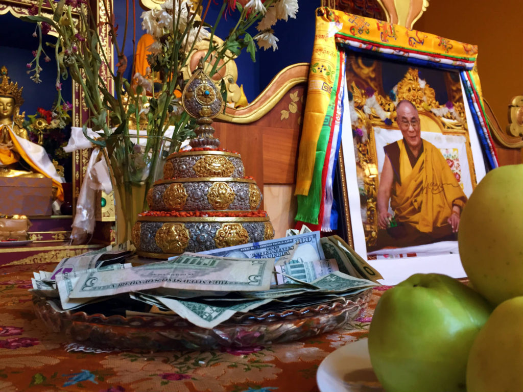Offerings to the Dalai Lama at the Namgyal Monastery in Ithaca, New York