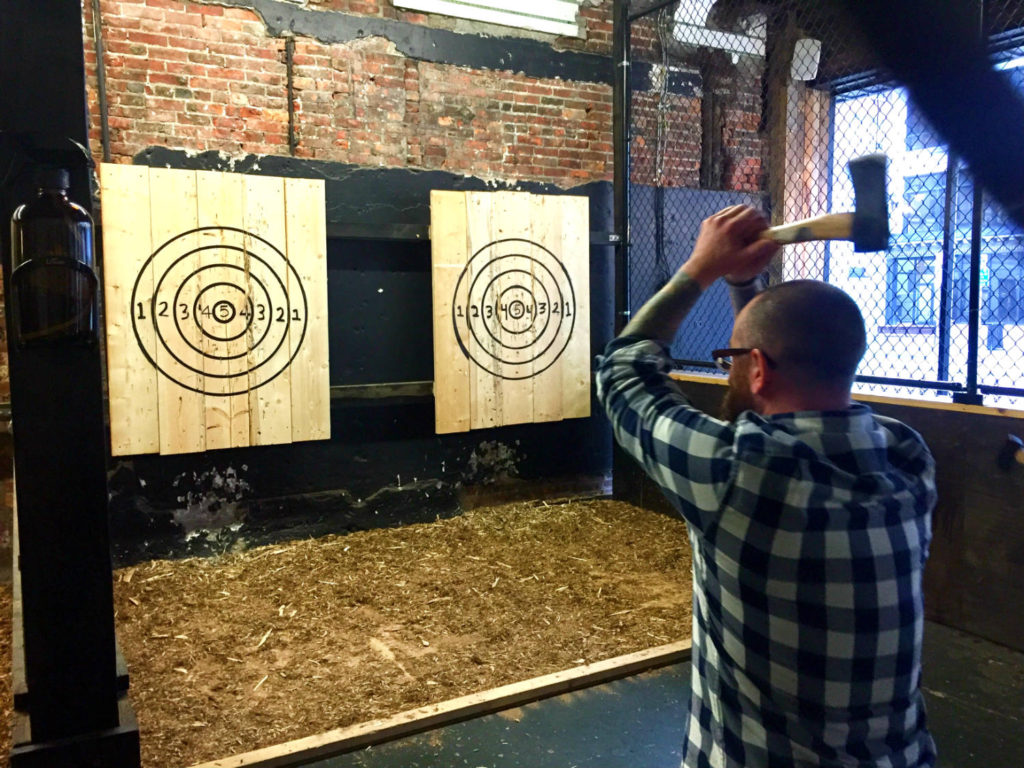 Chris Clemens Throwing Axes at Hatchets and Hops in Buffalo, New York
