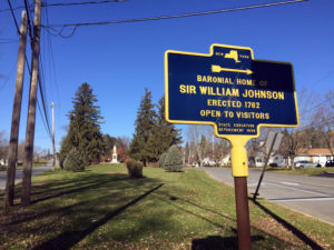 Historic Sign and Statue of Sir William Johnson in Johnstown, New York