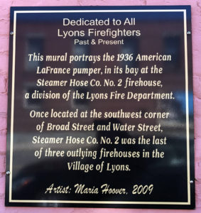 Plaque for Firefighter's Mural at Growlers Pub in Lyons, New York