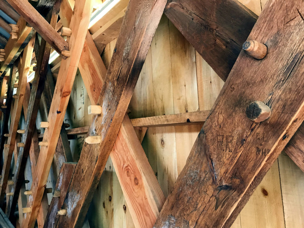 Pins in Beams on the Beaverkill Covered Bridge in Roscoe, New York