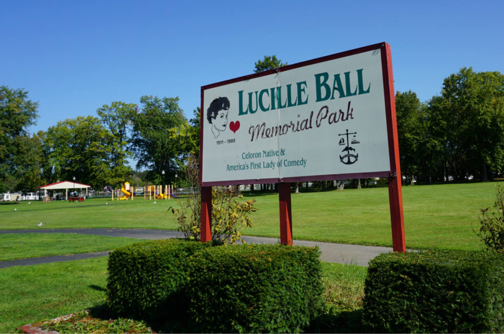 Sign for Lucille Ball Memorial Park in Celeron, New York