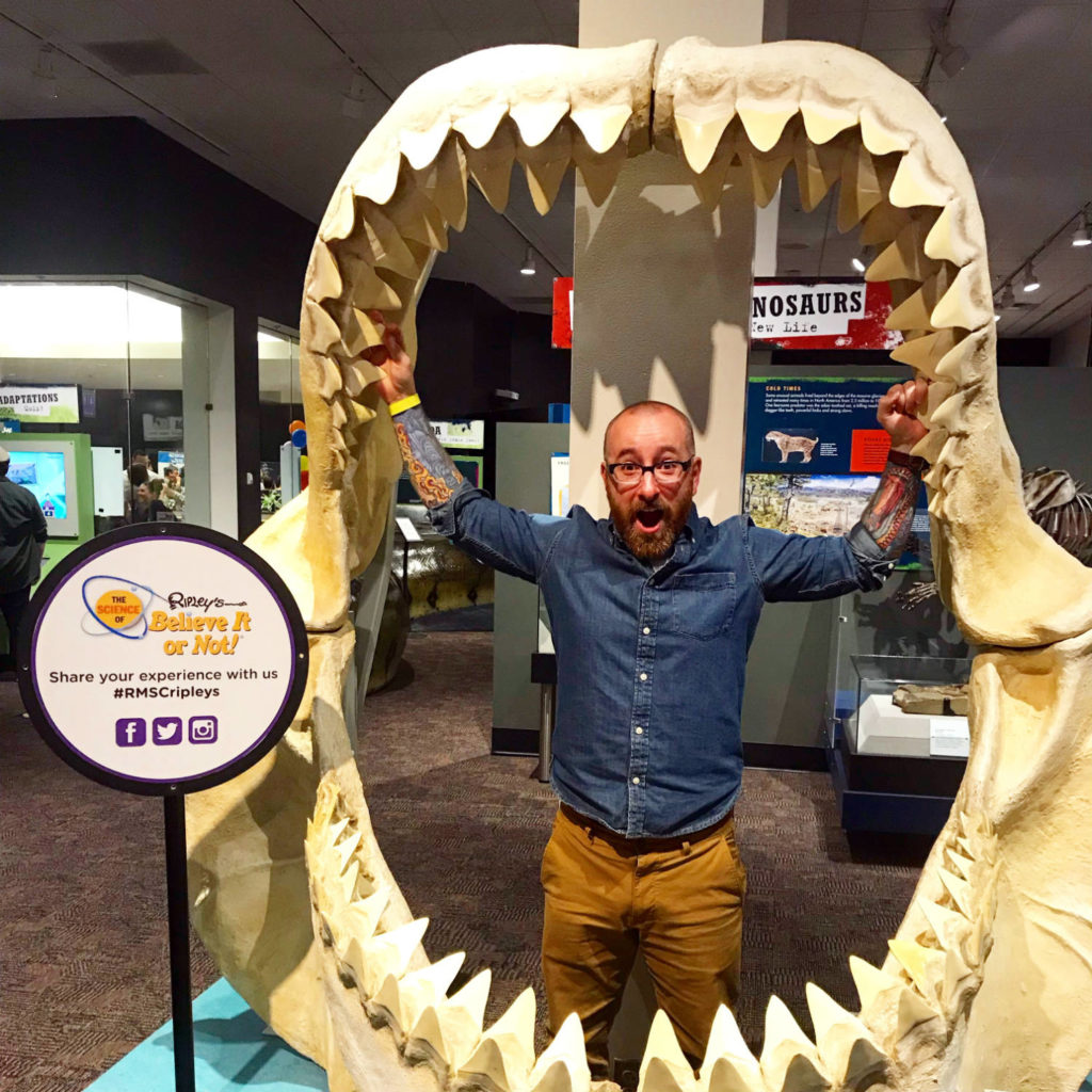 Chris Clemens with Shark's Mouth at the Rochester Museum & Science Center