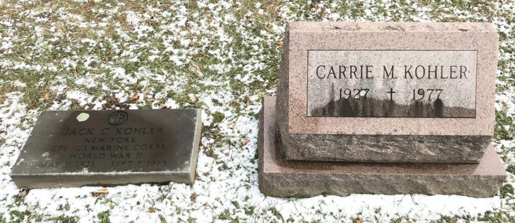 Gravesites of Jack and Carrie Kohler in Webster, New York