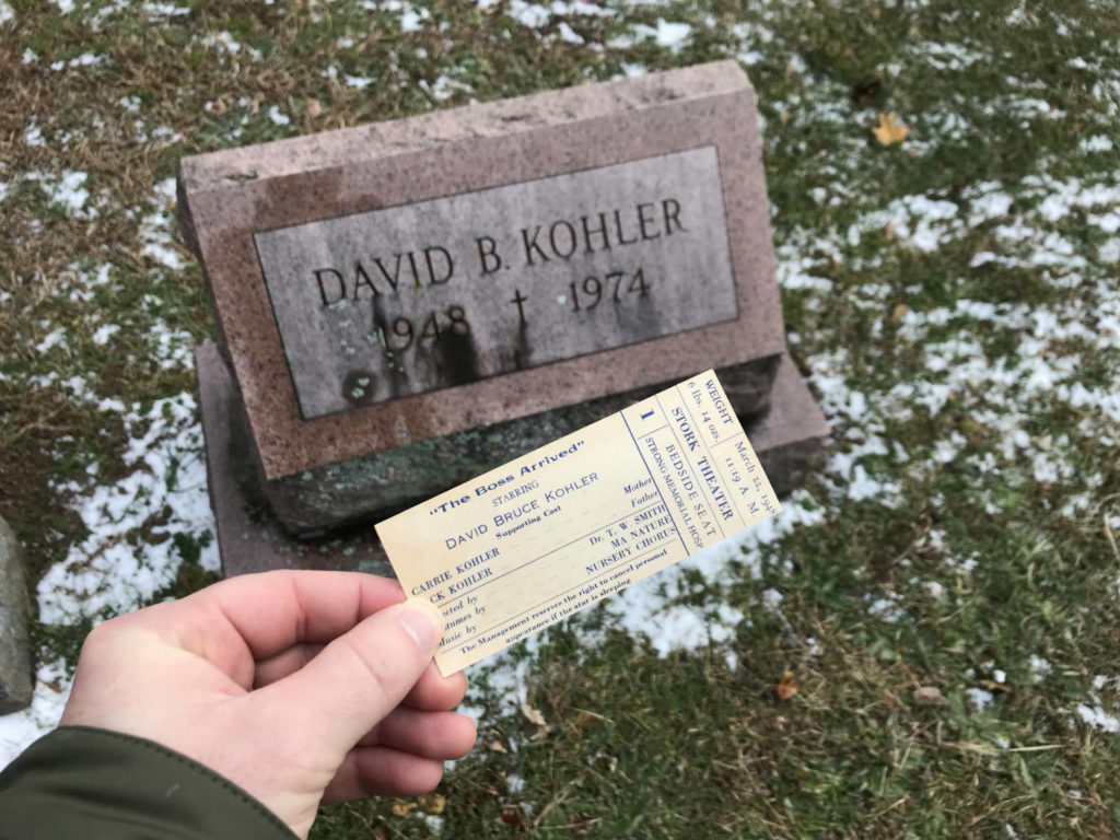 Gravesite of David Bruce Kohler with Birth Announcement