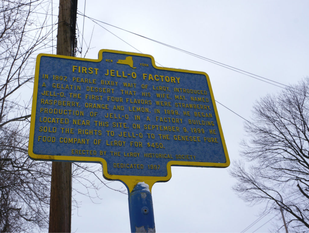 Historical Marker for the first Jell-O Factory in LeRoy, New York