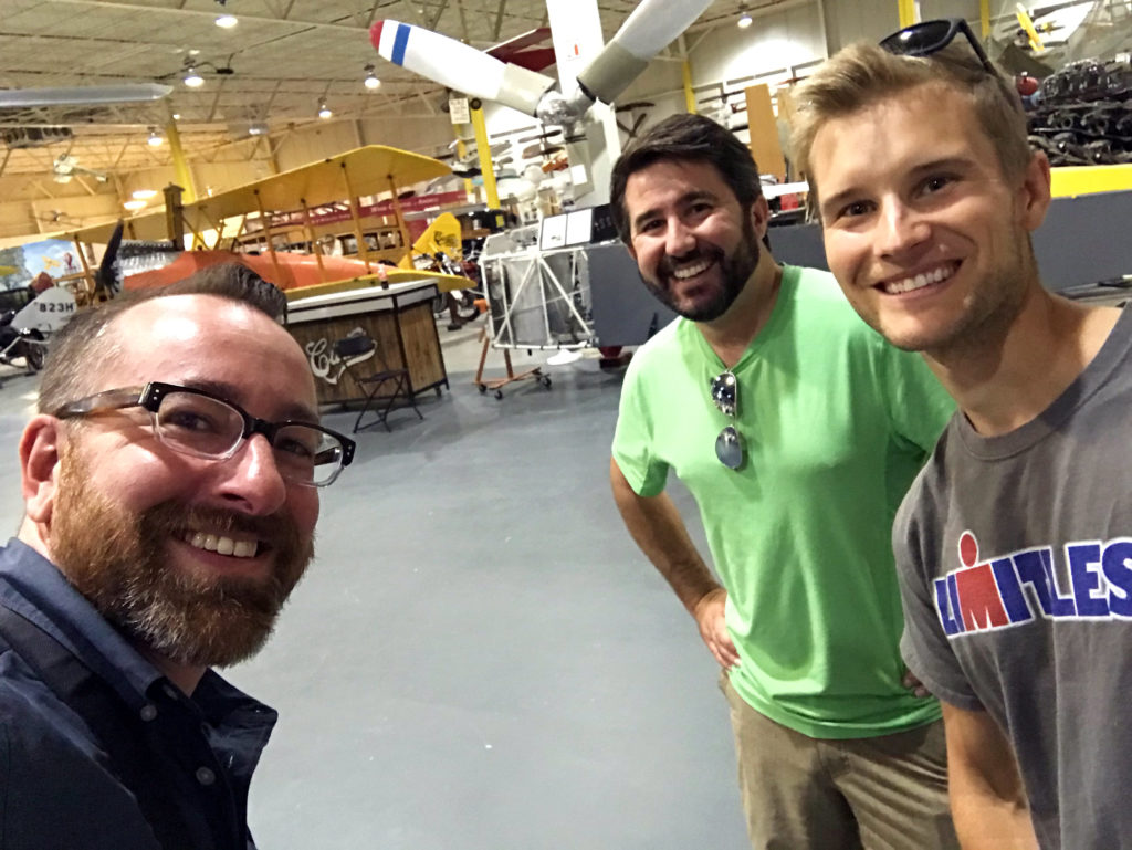 Chris Clemens, Matthew Ray, and Andrew Brady at the Glenn H. Curtiss Aviation Museum in Hammondsport, New York