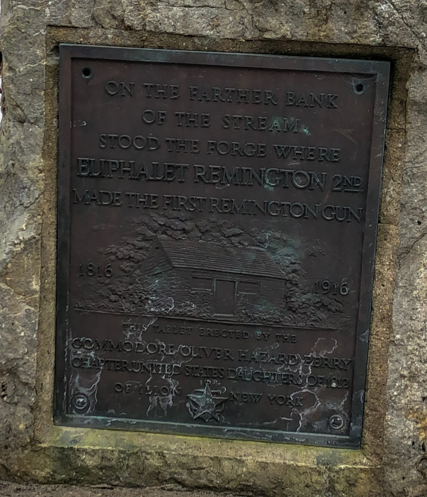 Closeup of Stone Marker with Eliphalet Remington First Had Forge in Ilion, New York