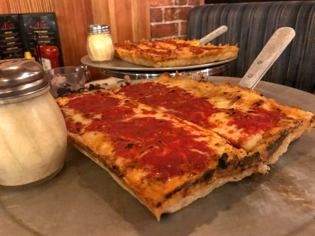 Detroit Style Pizza at Niki's in Greektown in Detroit, Michigan