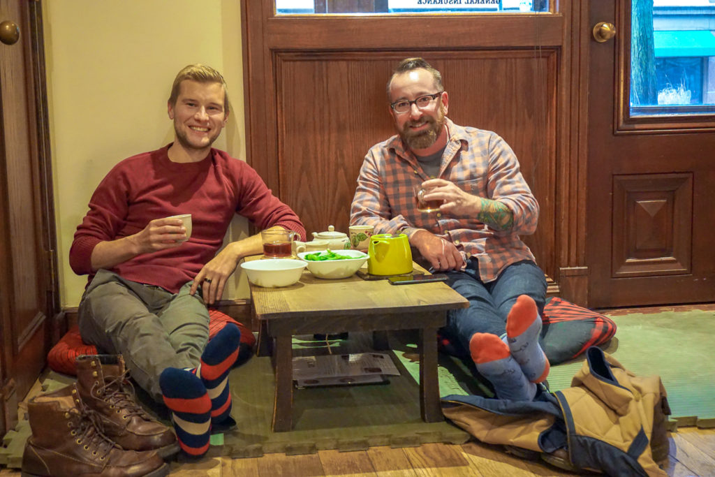 Andrew Brady and Chris Clemens of Exploring Upstate in Roji Tea Lounge in Syracuse, New York