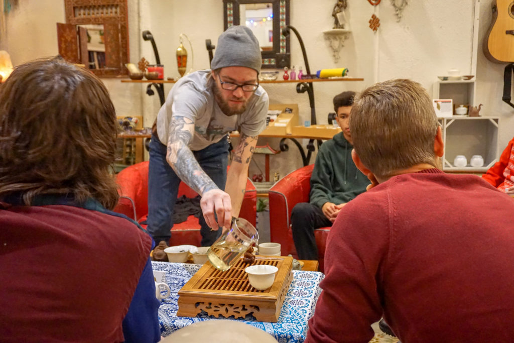 Jeff Cleary of UNYtea Pouring Tea at Midnight Sun in Syracuse, New York