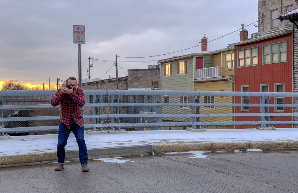 Chris Clemens of Exploring Upstate Taking a Photo on Lockport's Big Bridge