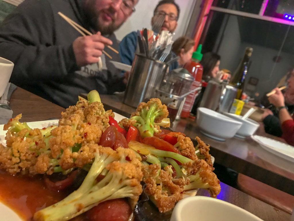 Green Cauliflower and Sausage at Mings Noodles in Rochester