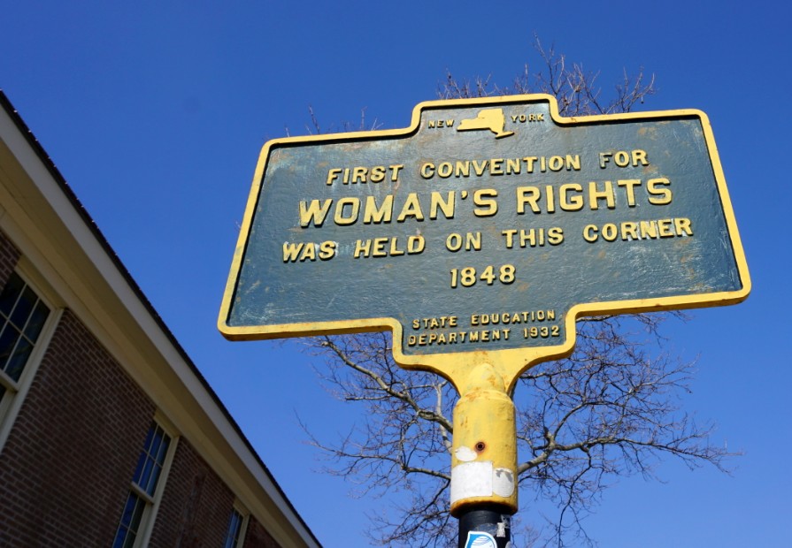 Woman's Rights Convention Historical Sign in Seneca Falls, New York