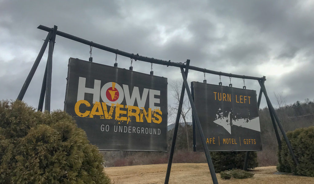 Signs for Howe Caverns on Route 7 in Schoharie County