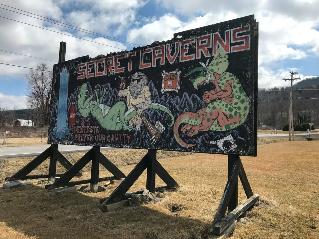 Secret Caverns Sign Near Cobleskill in Schoharie County