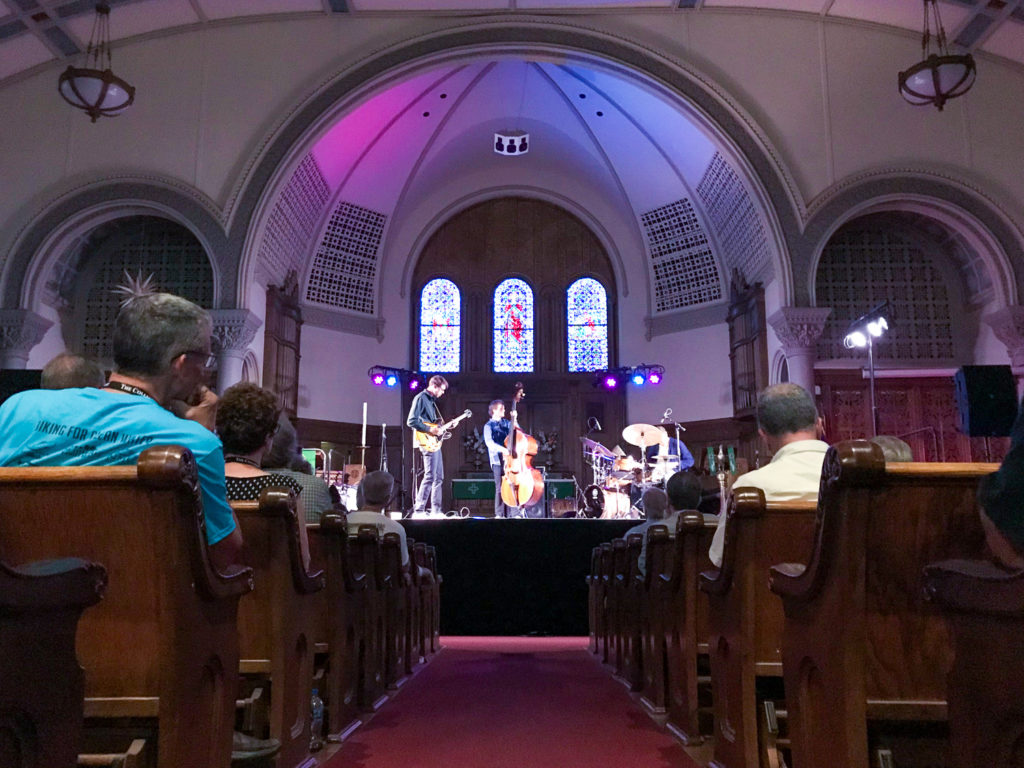 The Mikkel Ploug Trio at the Lutheran Church of the Reformation during the Rochester International Jazz Fest