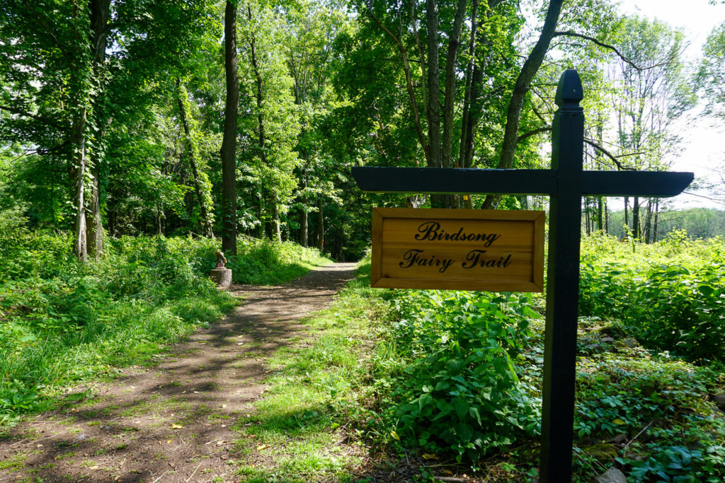 Sign for Birdsong Fairy Trail in Mendon Ponds Park near Rochester