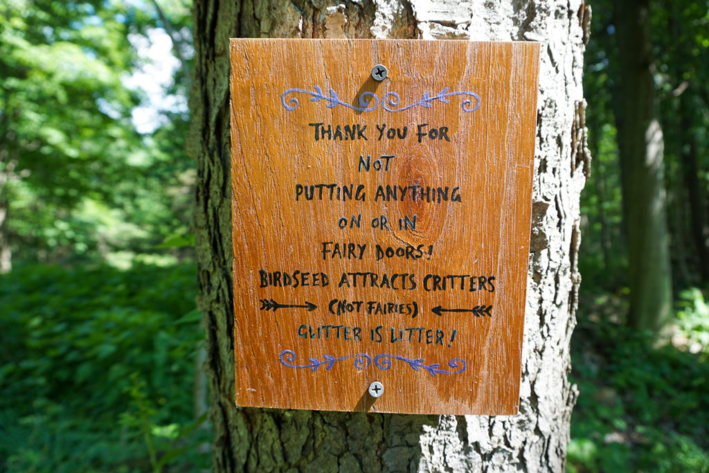 Sign on the Fairy Trail in Mendon Ponds Park near Rochester